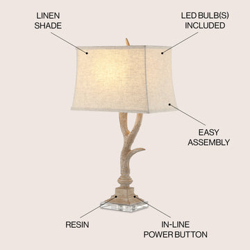Antler 29.5" Rustic Resin/Crystal LED Table Lamp - JONATHAN Y